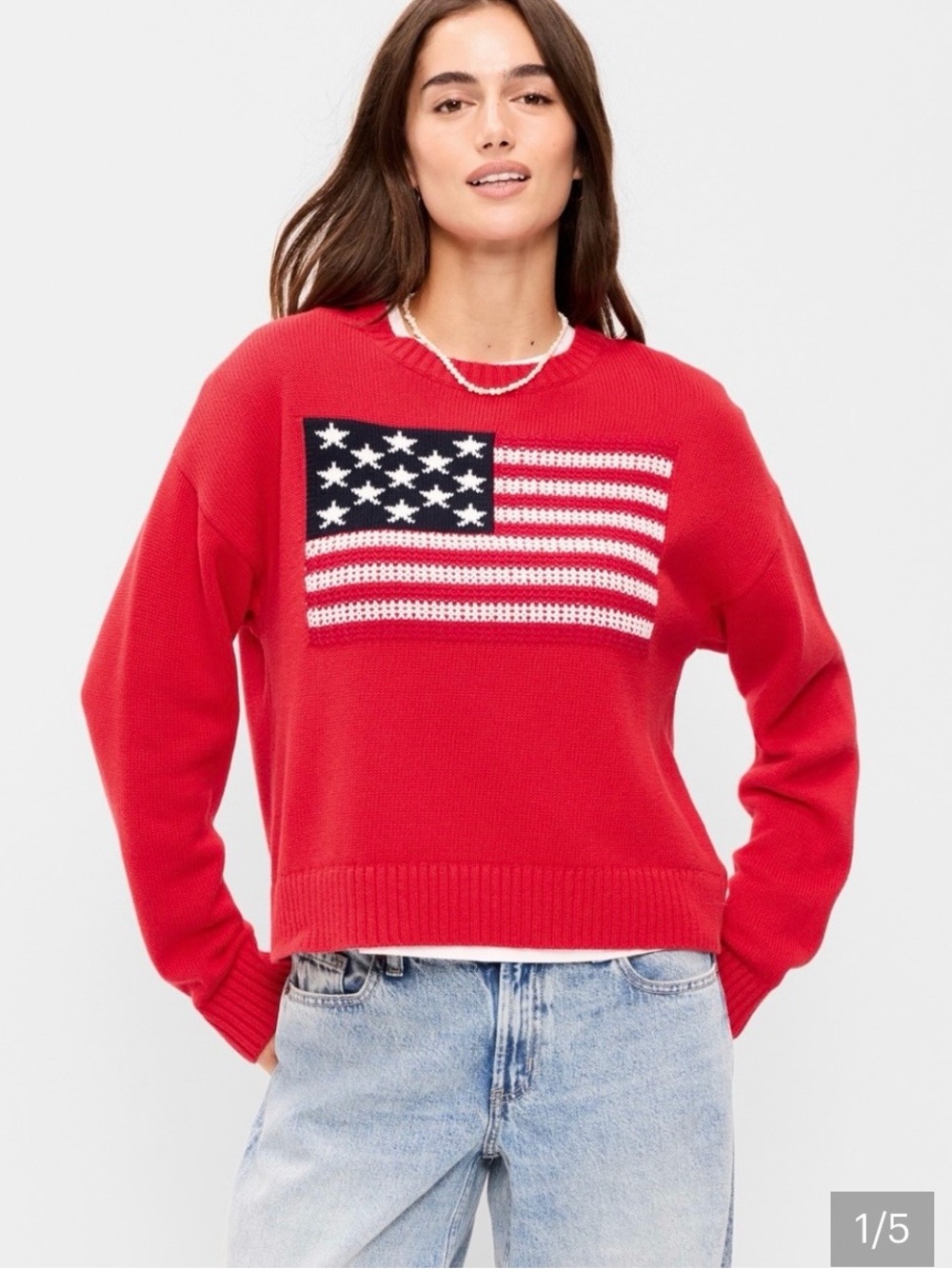 Old Navy Red Crewneck Sweater with American Flag NWT